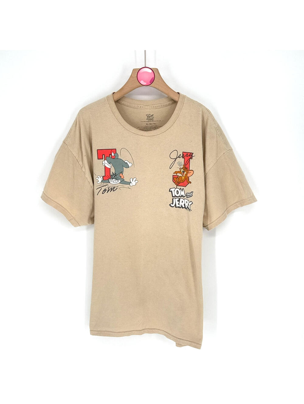 Tom and Jerry Graphic T Shirt Cartooncore Vintage Tan Relaxed Fit Men's XL